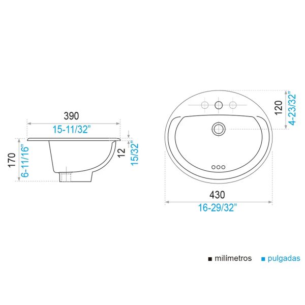 Lavamanos de Empotrar Elea Oval 43 cm - E239-BL / BO - Imagen 3