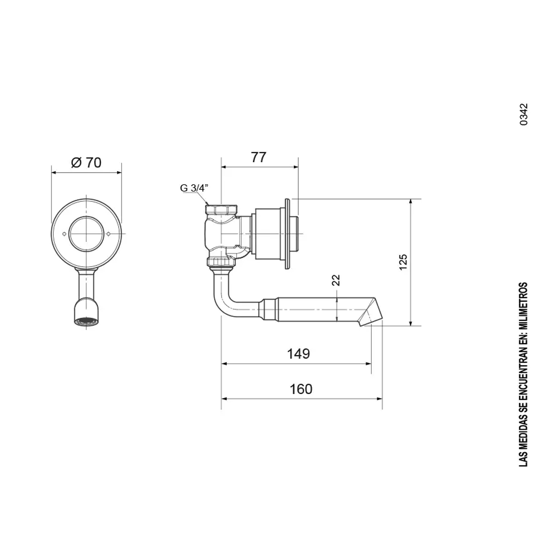 Llave Pressmatic Antivandálica De Pared Para Lavamanos - 0342 - Imagen 2