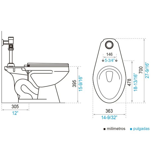 Sanitario Quantum Alongado Sin Tapa Asiento - P151-BL - Imagen 2