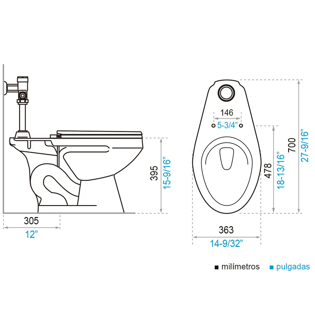 Sanitario Quantum Alongado Sin Tapa Asiento - P151-BL - Imagen 2